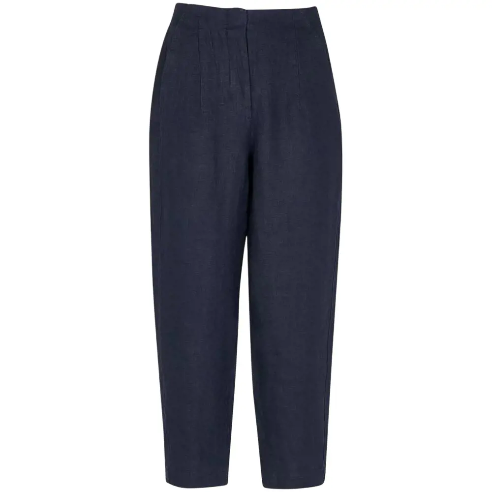 Whistles Navy Linen Barrel Leg Trouser